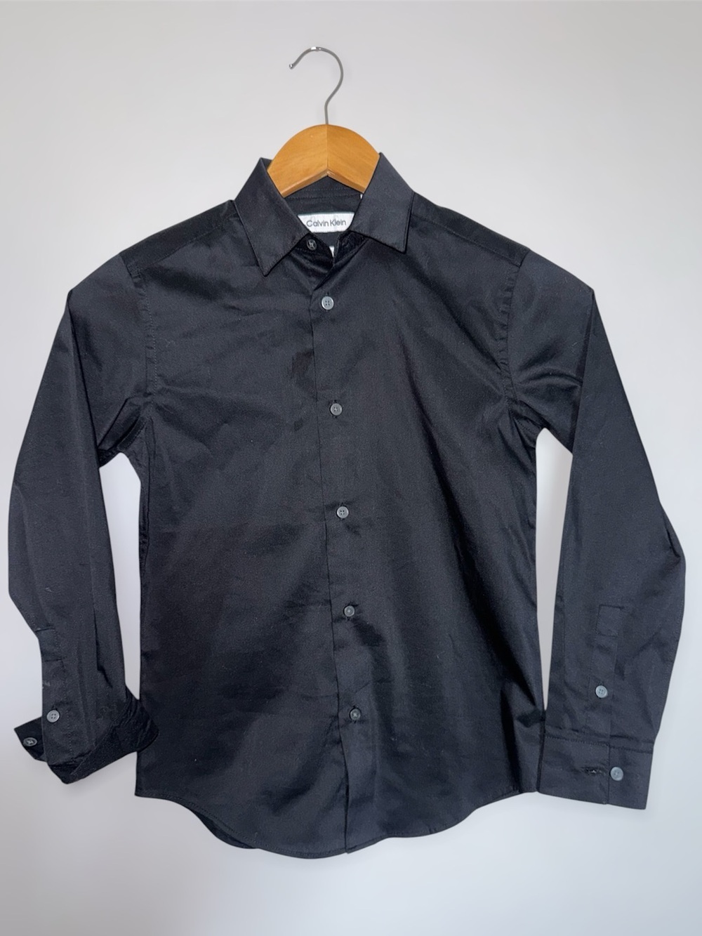 Calvin Klein Black Slim Fit Stretch Long-Sleeve Button-Down Shirt for Boys Sz 10